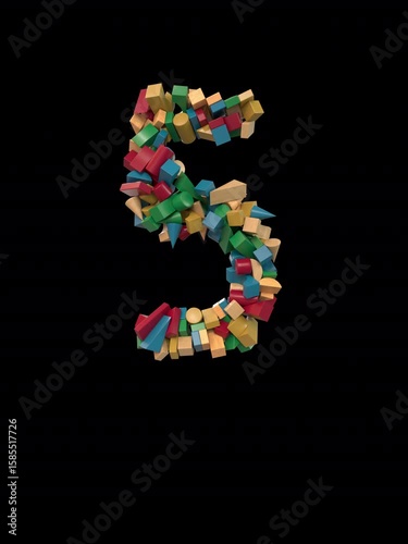  Animated Dynamic Colorful Wooden Building Block Letters Typeface the number 5