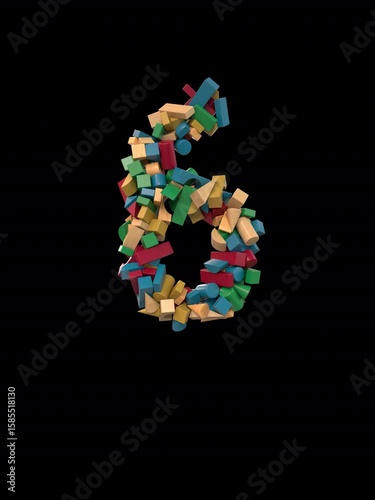 Animated Dynamic Colorful Wooden Building Block Letters Typeface the number 6