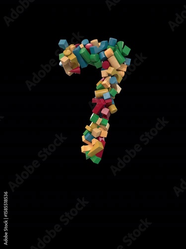  Animated Dynamic Colorful Wooden Building Block Letters Typeface the number 7