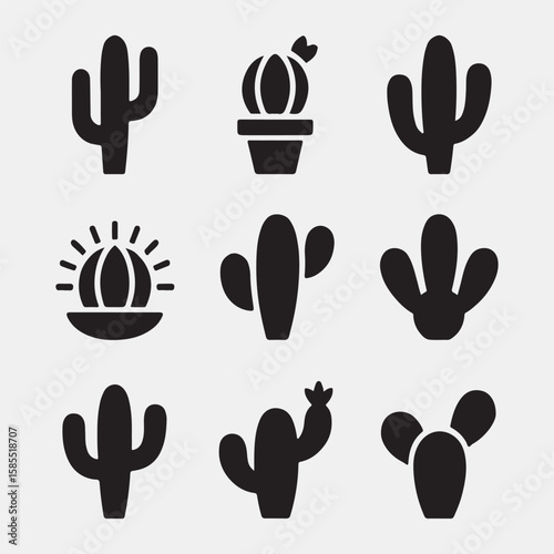Collection of stylized cactus icons for design
