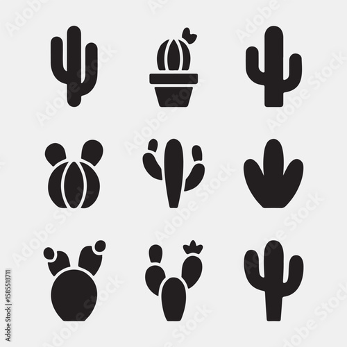 Collection of stylized cactus icons for design
