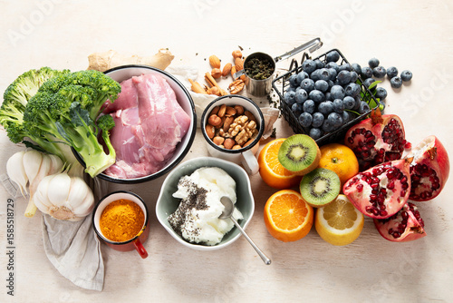 Healthy food to boost immunity. Healthy food, diet and healthy life concept.