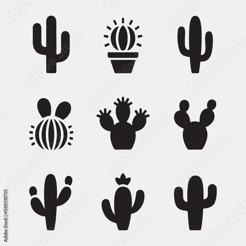 Collection of stylized cactus icons for design
