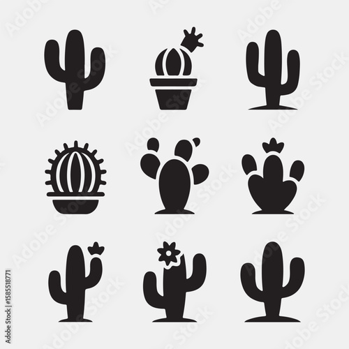 Collection of stylized cactus icons for design
