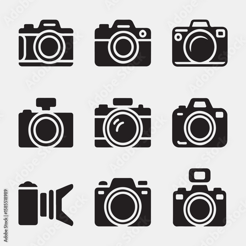 Collection of Black Silhouette Digital Camera Icons
