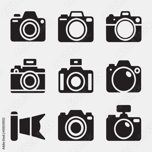 Collection of Black Silhouette Digital Camera Icons
