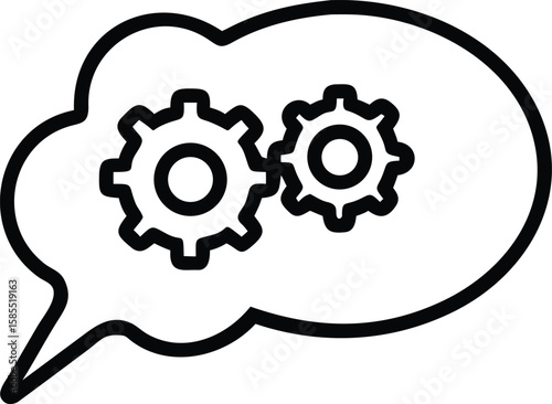 Gear wheels in speech bubble icon for engineering and mechanics communication