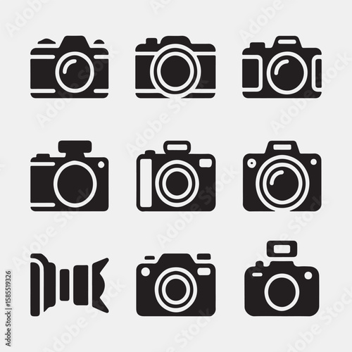 Collection of Black Silhouette Digital Camera Icons
