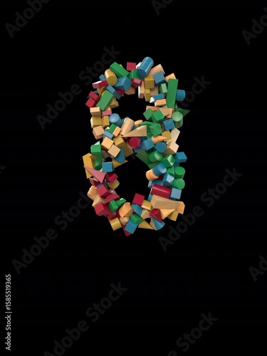  Animated Dynamic Colorful Wooden Building Block Letters Typeface the number 8