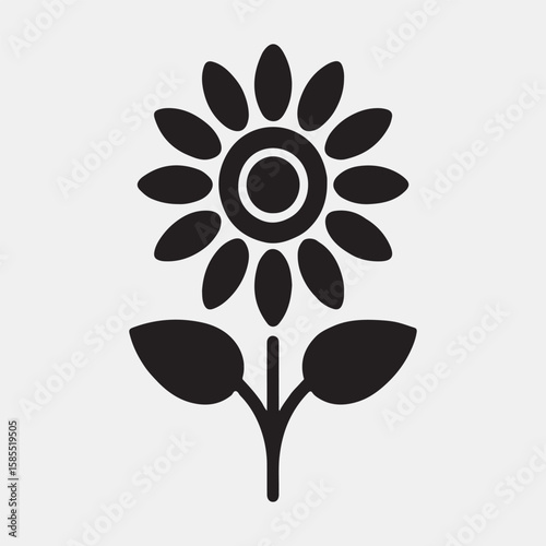 Simple black silhouette of a sunflower.
