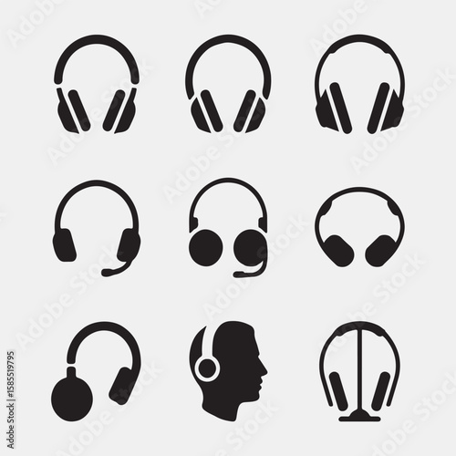 Set of Various Headphones and Headsets Icons
