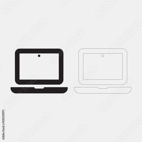 Simple Laptop Icon in Solid and Outline Styles
