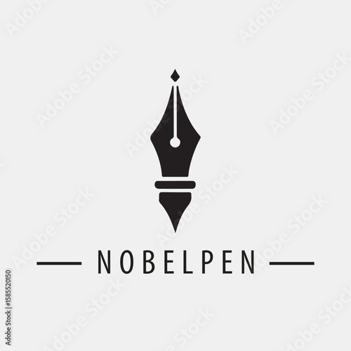 A sophisticated logo featuring a crown-topped pen.
