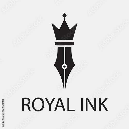 A sophisticated logo featuring a crown-topped pen.
