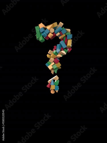  Animated Dynamic Colorful Wooden Building Block Letters Typeface the character Question mark symbol.