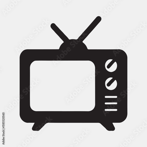 Simple Black and White Retro Television Icon
