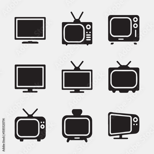 Vector Illustration of Various Vintage and Modern TV Models
