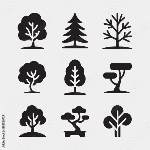 Vector Illustration of Various Tree Silhouettes
