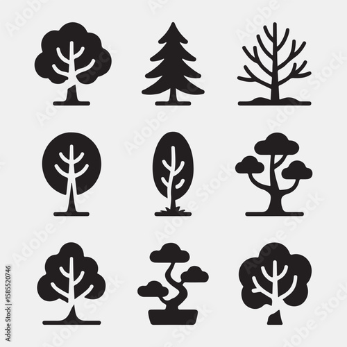 Vector Illustration of Various Tree Silhouettes
