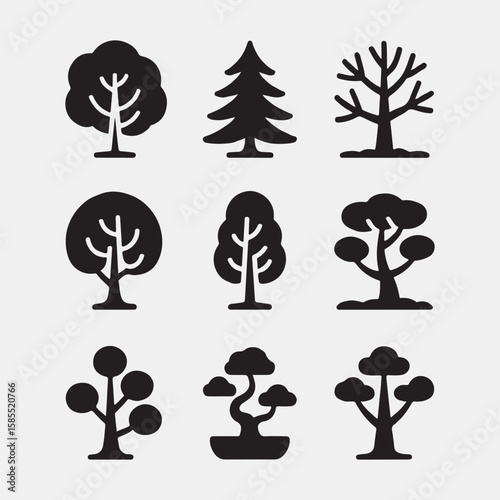 Vector Illustration of Various Tree Silhouettes
