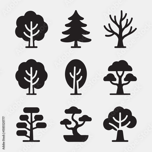 Vector Illustration of Various Tree Silhouettes
