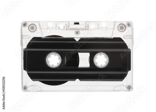 One audio cassette with magnetic tape isolated on white