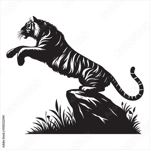 siting tiger face Silhouette Vector Art, and Graphic, vector black color silhouette , solated white background 