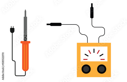 Soldering Iron and Tester Isolated on White. Technology and electricity concept vector art