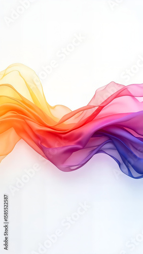 Colorful fabric: A graceful flow of a vibrant, multicolored fabric. Captured in a soft, natural light, this image brings a sense of movement and fluid dynamism.