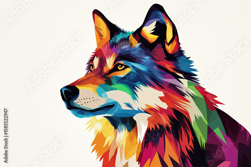 Colorful Wolf Illustration with Modern Abstract Style.