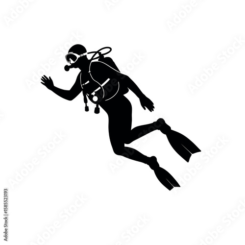 Silhouette of a Scuba Diver Swimming Gracefully Through Water with Full Gear