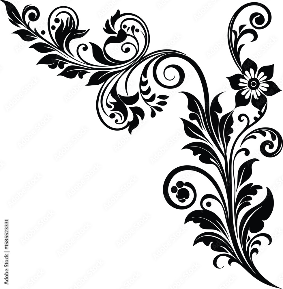 Obraz premium Victorian Floral Swirl Corner Silhouette