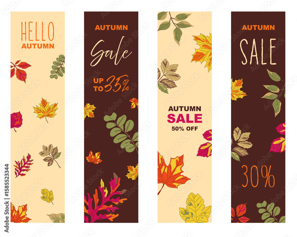 Naklejka premium Vibrant autumn sale banners showcasing colorful leaves and special discounts for the seasonal shopping experience