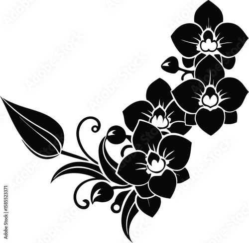 Vintage Corner Silhouette With Stylized Orchids