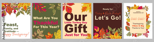 Celebrating gratitude and joy with colorful Thanksgiving cards adorned with autumn leaves and warm wishes for family gatherings