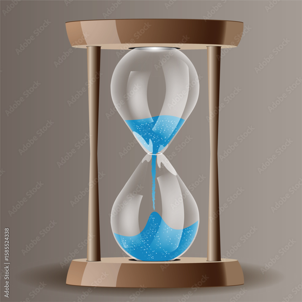 A digital illustration of an hourglass with a wooden frame