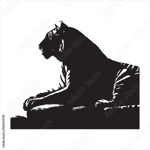 siting tiger face Silhouette Vector Art, and Graphic, vector black color silhouette , solated white background 