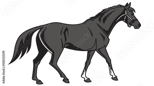 Black horse vector illustration equine animal drawing thoroughbred stallion mare clip art design graphic 100
