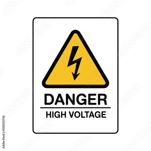 Danger High Voltage Sign: Electrical Hazard Warning Symbol with Lightning Bolt