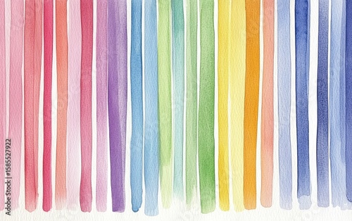 Rainbow Watercolor Stripes Background Texture Art, Colorful Pastel Brush Strokes Pattern