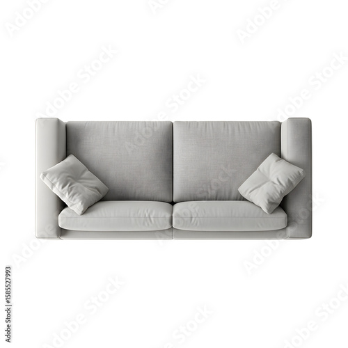Minimalist sofa with pillows aerial view
