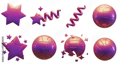 Purple and pink 3 d volleyball and star symbols