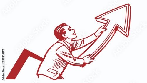 Man holding arrow pointing up business growth success concept illustration vector image for finance strategy
