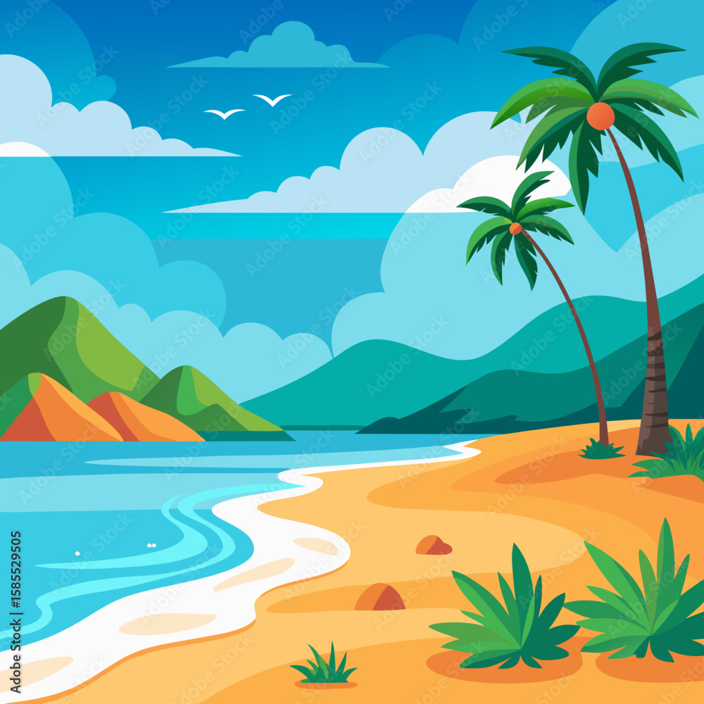 Fototapeta premium Beach Background Social Media Vector