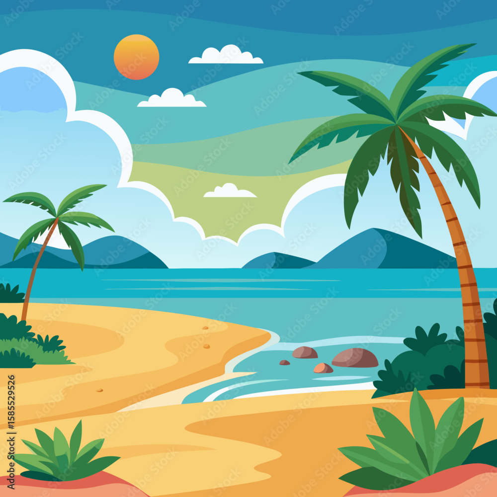 Fototapeta premium Beach Background Social Media Vector