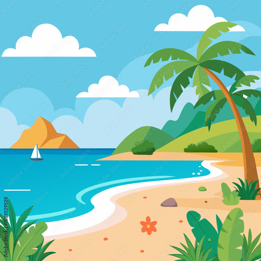 Fototapeta premium Beach Background Social Media Vector