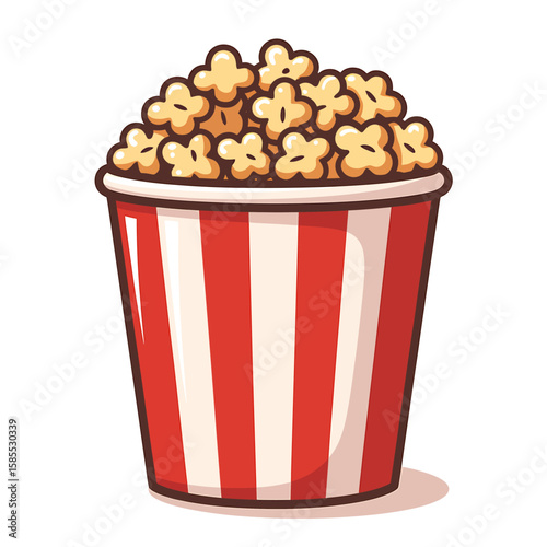 Cartoon Popcorn Box A delightful vector illustration  in a red and white striped container, bringing the flavor to the big screen