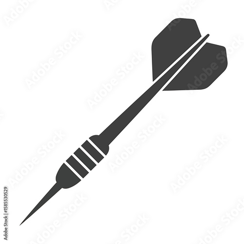 A simple black silhouette of a dart in flight against a white background