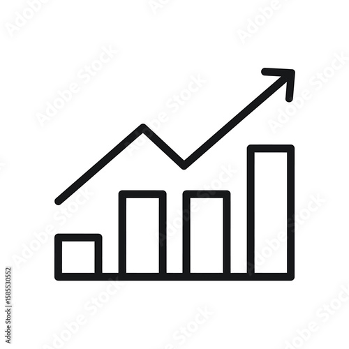 Simple black line graph showing upward trend and increasing bar chart