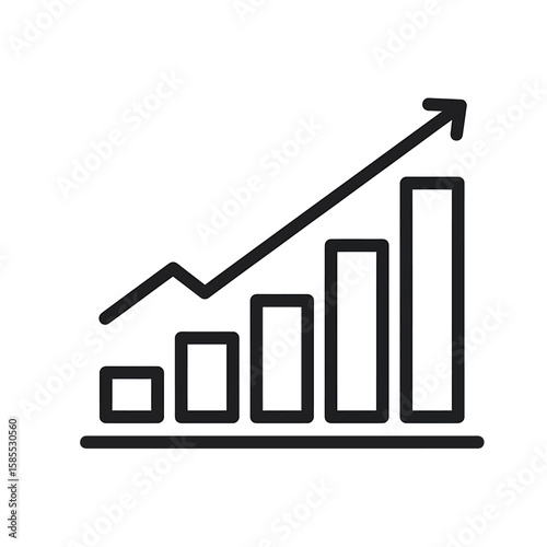 Growing bar chart with upward trending arrow indicating financial success and progress